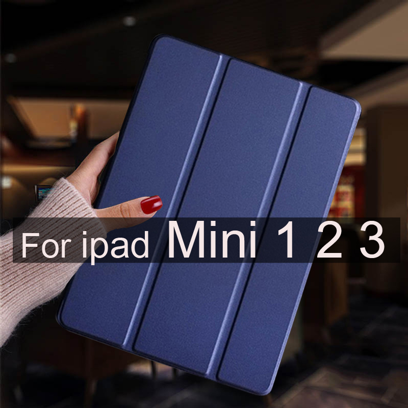 For ipad mini 5 4 3 2 1 Case Leather Stand Smart Tablet Cover Skin For iPad Mini 4 Case Mini 2 3 1 Mini 5 Protective Shell: Mini 123 Navy blue