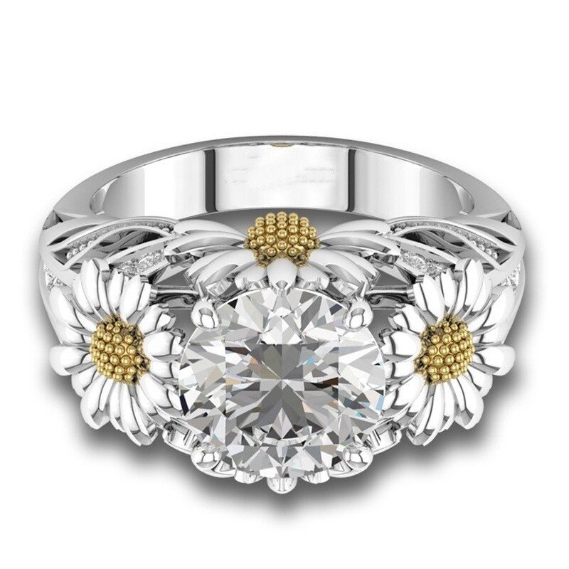 Anneaux de tournesol CC pour femmes, bijoux de mariage de fiançailles, pierre ronde, zircone cubique, accessoires CC2012