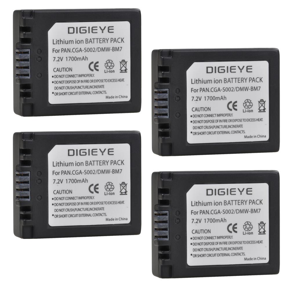 CGA-S002, CGA-S002A, CGA-S002E, DMW-BM7 Li-ion Battery for Panasonic Lumix DMC-FZ1, FZ2, FZ3, FZ4, FZ5, FZ10, FZ15, FZ20 Camera: 4 battery