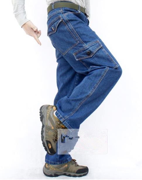 Pantalones vaqueros holgados para hombre, pantalón largo informal, de algodón, holgado, con bolsillos, a la , de talla grande XXXXL