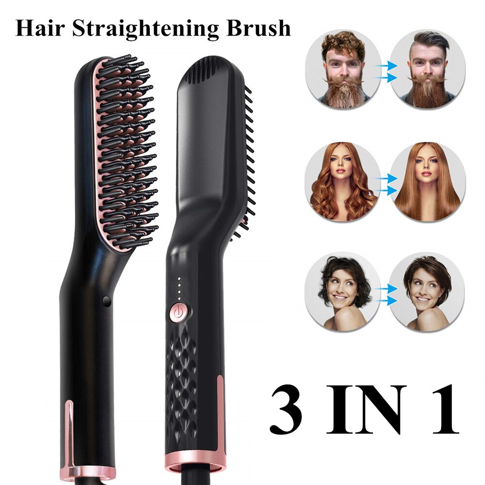3 in 1 Electric Beard Straightener Combs Long Beard Curly Hair Straightening Brush Heating Smoothing Portable Hair Styling Tools