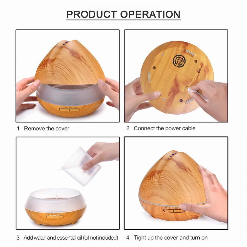 550 ML APP Controle Luchtbevochtiger Aroma Essentiële Olie Diffuser Met Houtnerf Aromatherapie Diffuser 7 Kleur LED Verlichting Voor thuis