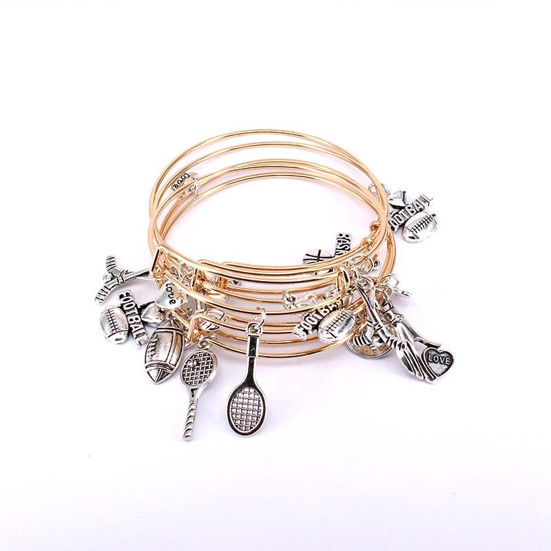 5pcs Bangle Set Gold Colour Cuff Bracelet Basketball Charms Bangle Adjustable Bracelet Bangles for Women Jewelry C033