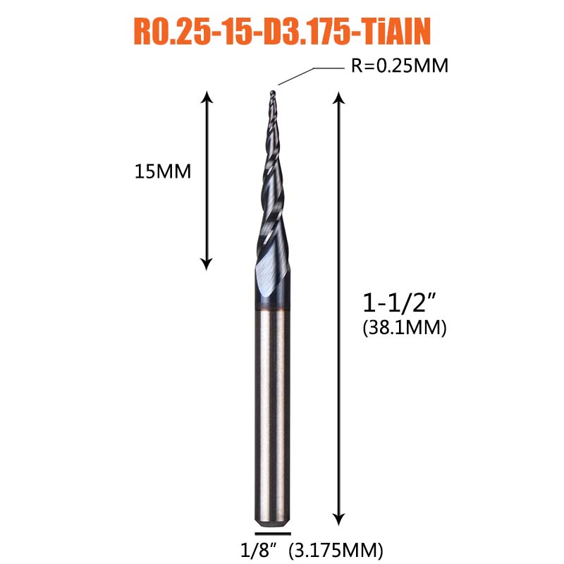 1 Pcs Tungsten Vhm Gecoate Taper Ball Nose Cnc Frezen Frezen Voor Hout En Snijders Voor Metalen end Mill