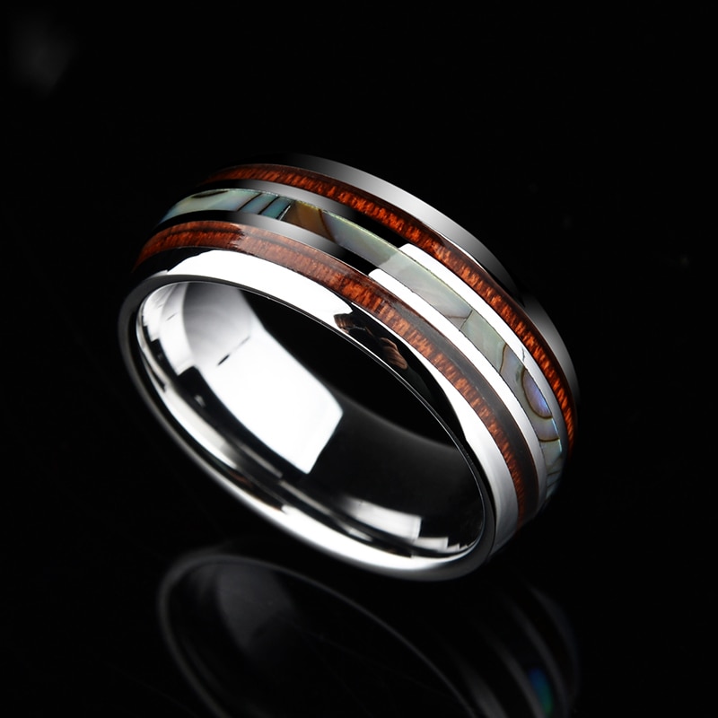 Mode Man Business 8 Mm Tungsten Carbide Ringen Inlay Koa Hout En Abalone Shell Wedding Band Voor Man 'S Party Sieraden