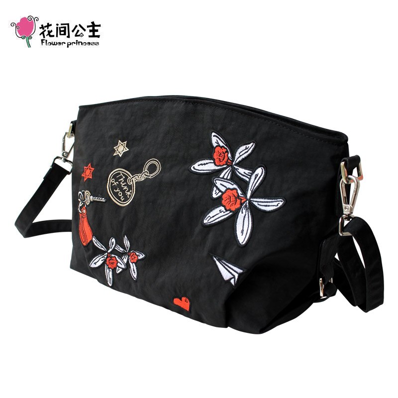 Blomst prinsesse vandtæt nylon broderi blomst crossbody taske kvinder messenger tasker teenage piger bolsos mujer bolsa feminina