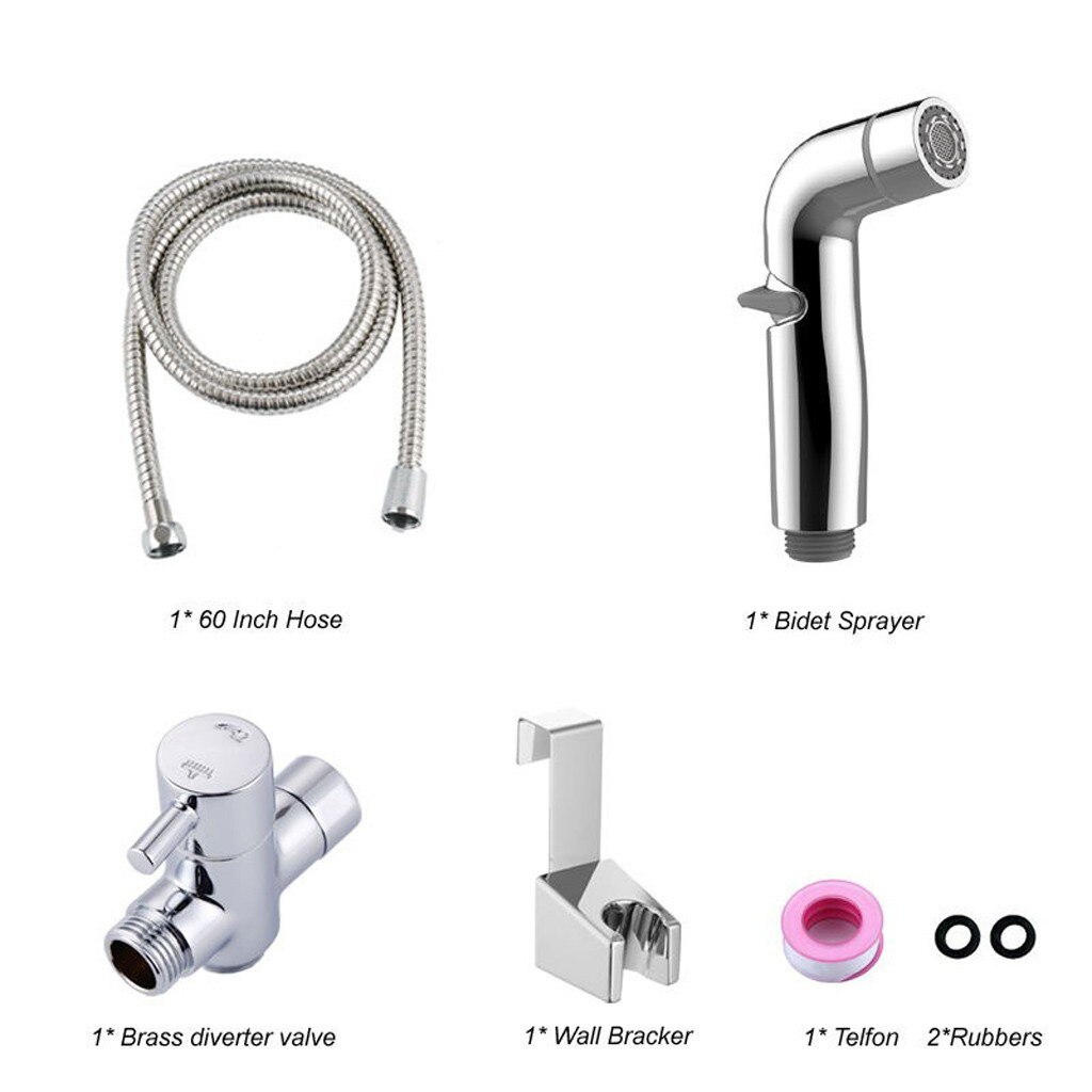 6pcs Handheld Toilet Bidet Sprayer Flusher Set Portable Diaper Bidet Stainless Steel Hand Bidet Faucet For Bathroom Hand Sprayer: Default Title