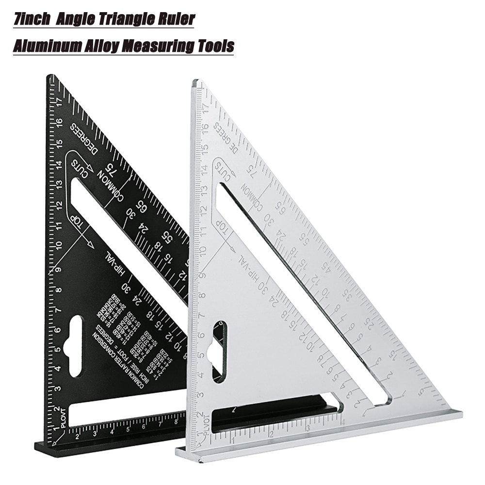 7 Inches Aluminum Alloy Triangle Angle Ruler Protractor Inch/Metric Speed Square Measuring Ruler Miter Framing Building Teaching