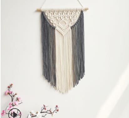 Macrame Woven Wall Hanging Bohemian Color Block Geometric Wall Art Tapestry Decor for Bedroom Living Room: Dark Gray