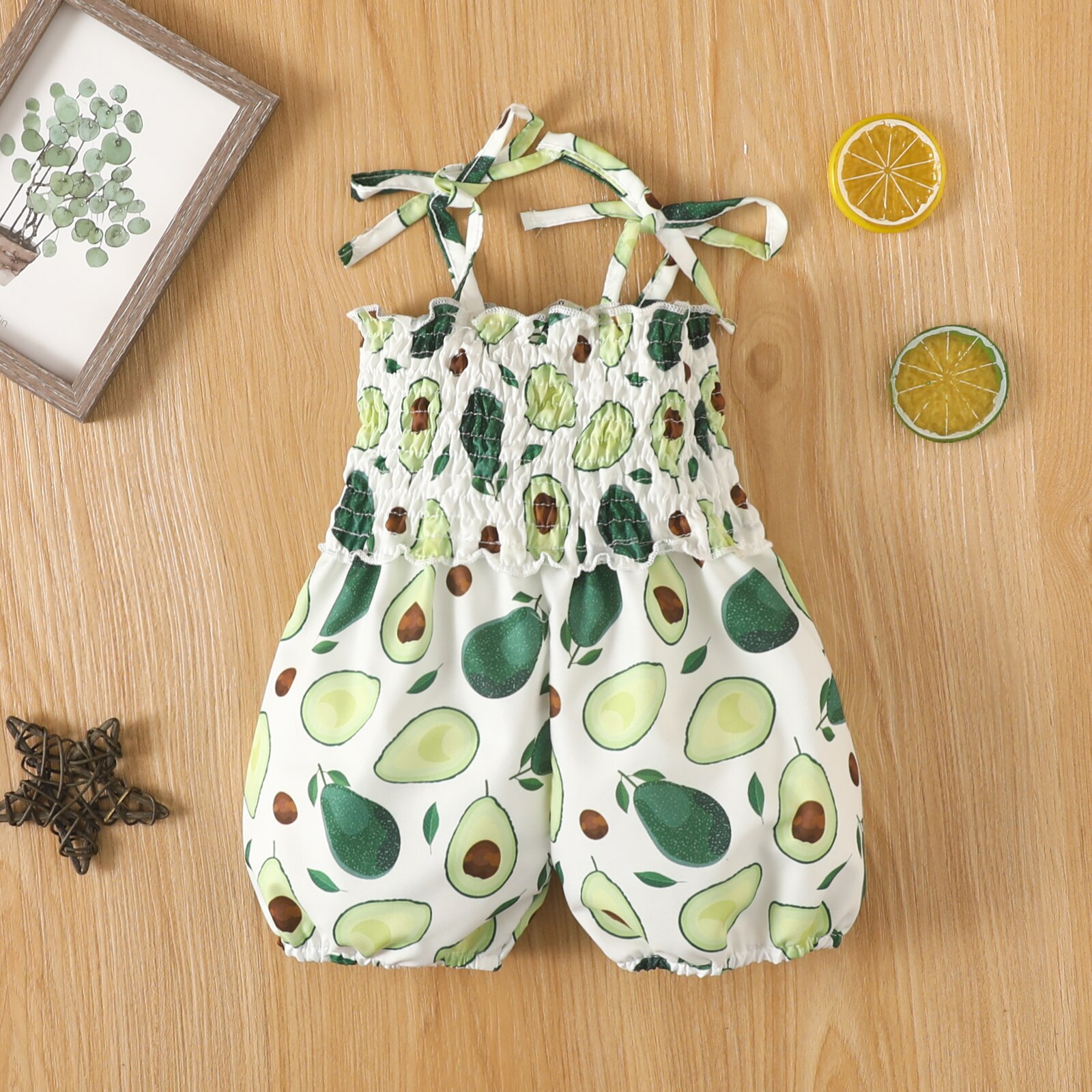 Pagliaccetto per neonato neonato, busto elasticizzato senza maniche tuta grafica Avocado Summer Suspender Summer Sunsuit 0-3Y