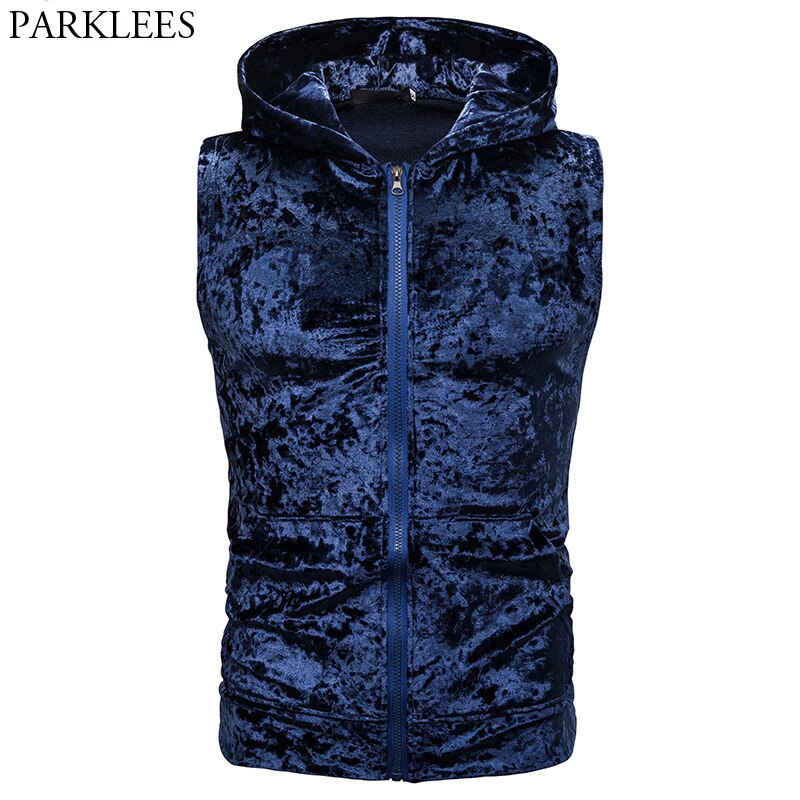 königlich Blau Hoodie Reißverschluss Weste Männer Neue Ärmel Große Tasche Mit Kapuze Westen Herren lässig Warme Bequeme Chaleco hombre