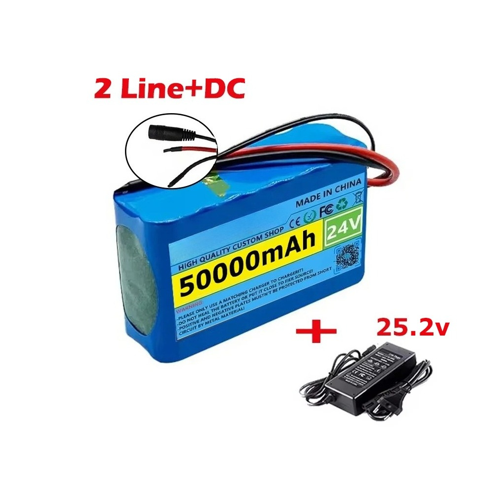 Batterie rechargeable au lithium 24V 50000mAh 6s2p 18650 avec panneau de protection BMS batterie lithium-ion avec chargeur: green