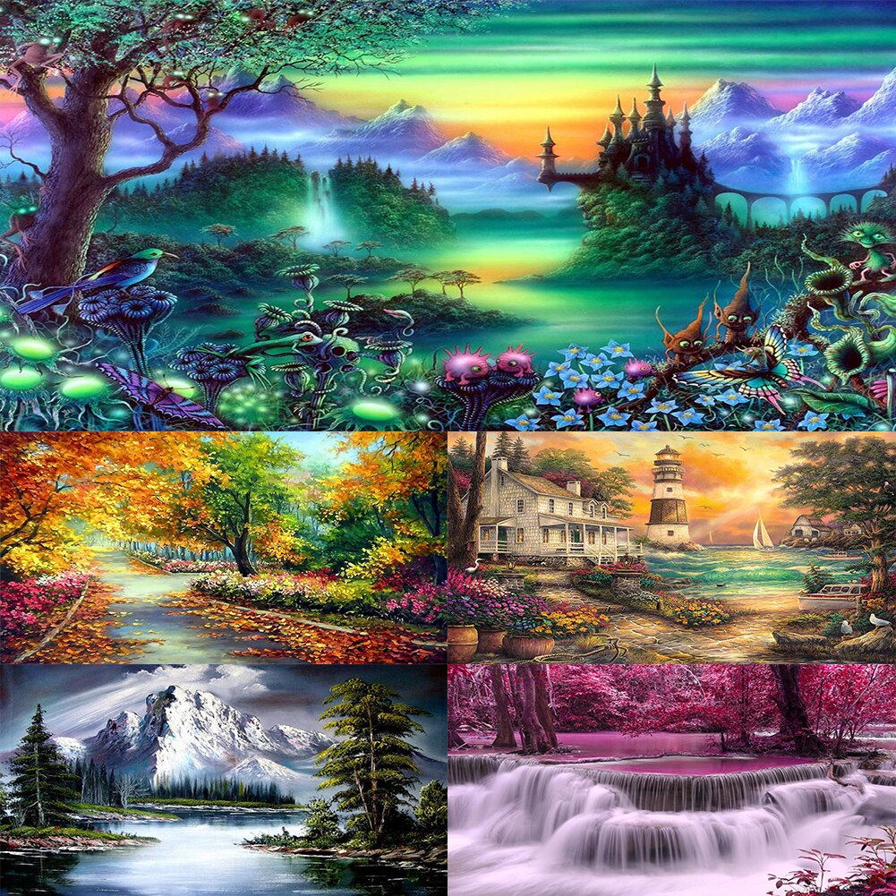 5D BRICOLAGE Plein Carré Diamant Peinture Montagne Paysage Broderie point De Croix Mosaïque Strass Halloween Décor