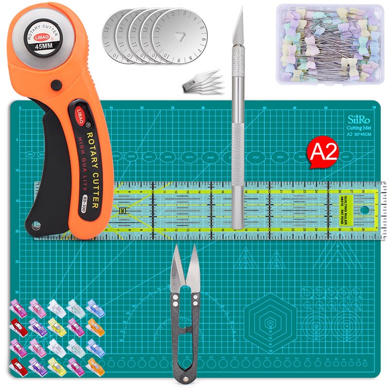 Rotary Cutter Tool Kit Met Messen Mat Patchwork Liniaal Carving Mes Schaar Clips Spelden Voor Naaien En Quilten Set: Set 08