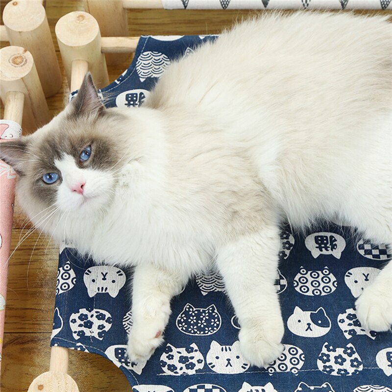 Cama elevada para gatos, cama de hamacas de lona de madera para perros pequeños, conejos y gatos, suministros duraderos para mascotas