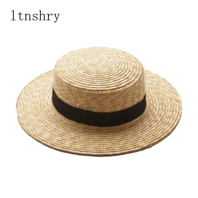 Pop Zomer Vrouwen Schipper Strand Hoed Vrouwelijke Casual Panama Hoed Dame Klassieke Platte Strik Stro Zon hoed Vrouwen Fedora: 1