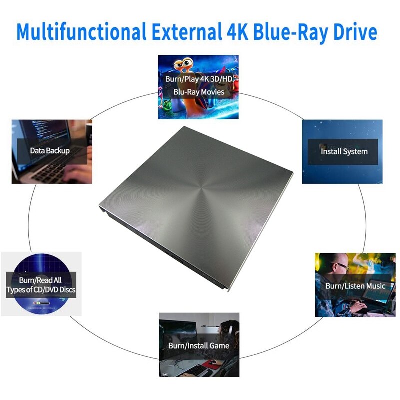 Ekstern 3d blu ray dvd-drev usb 3.0 dvd / bd-rom cd / dvd rw-brænderafspillerskriverlæser til mac os windows 7/8.1/10/ linxus, la