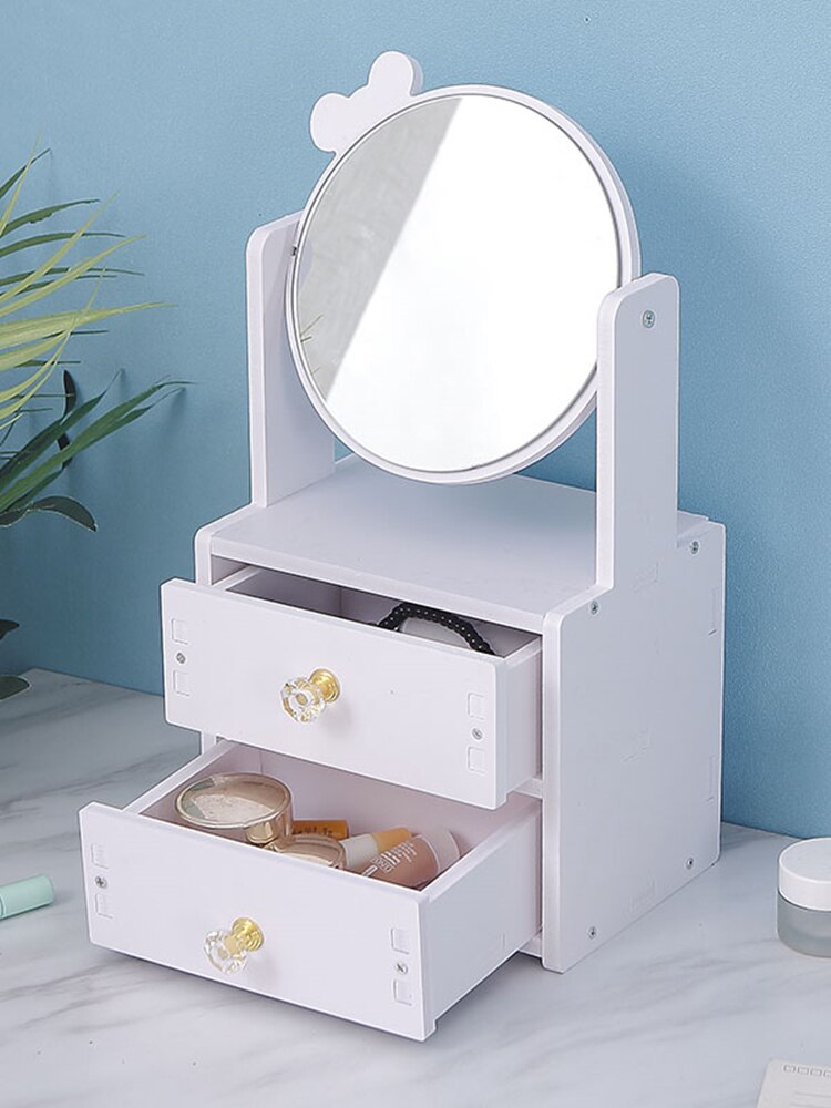 Mini skrivbords sminklåda med spegel kosmetisk förvaringslåda dressing spegel skönhetsspegel prinsessa flip bärbar liten spegel