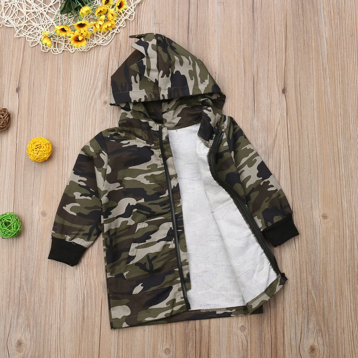 Chaqueta de camuflaje con cremallera para niños pequeños, abrigo de manga larga con capucha, traje superior de 2 a 7 años,