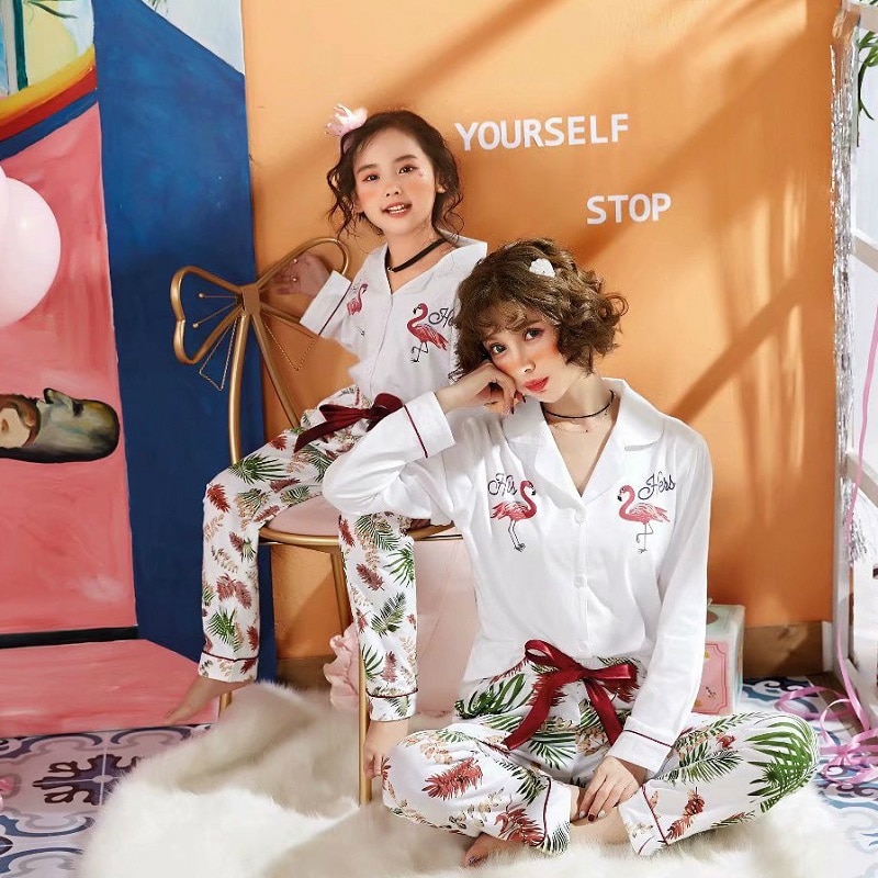 Mama Babe Mother Daughter Pajamas Clothing for Family Matching Outfits 100% Cotton Flamingo Pijamas Mom Baby Girls Pyjamas: mom XL