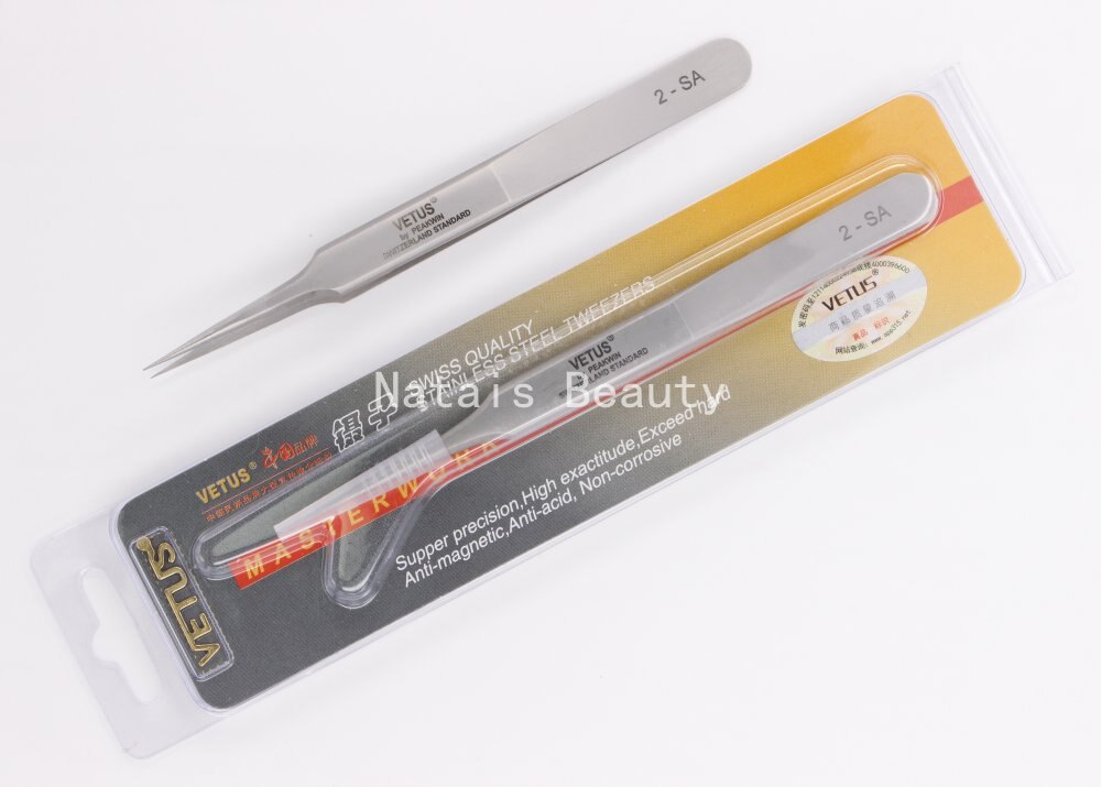 10pcs/lot VETUS stainless steel precision tip tweezers 2-SA eyelash beauty tools best: 2-SA