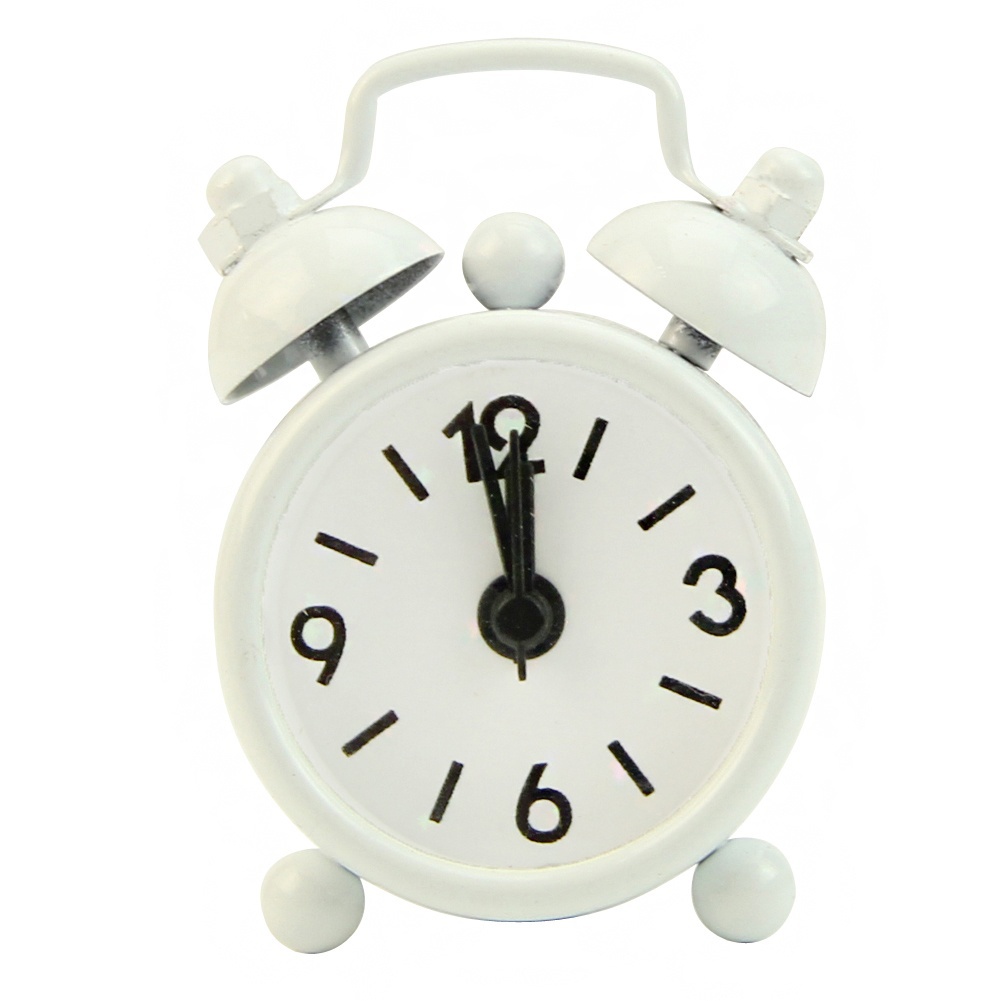 Classic Home Cute Battery Operated Analog Mini Round Bedside Desk Alarm Clock Traditional shape also suits for desk decor: White