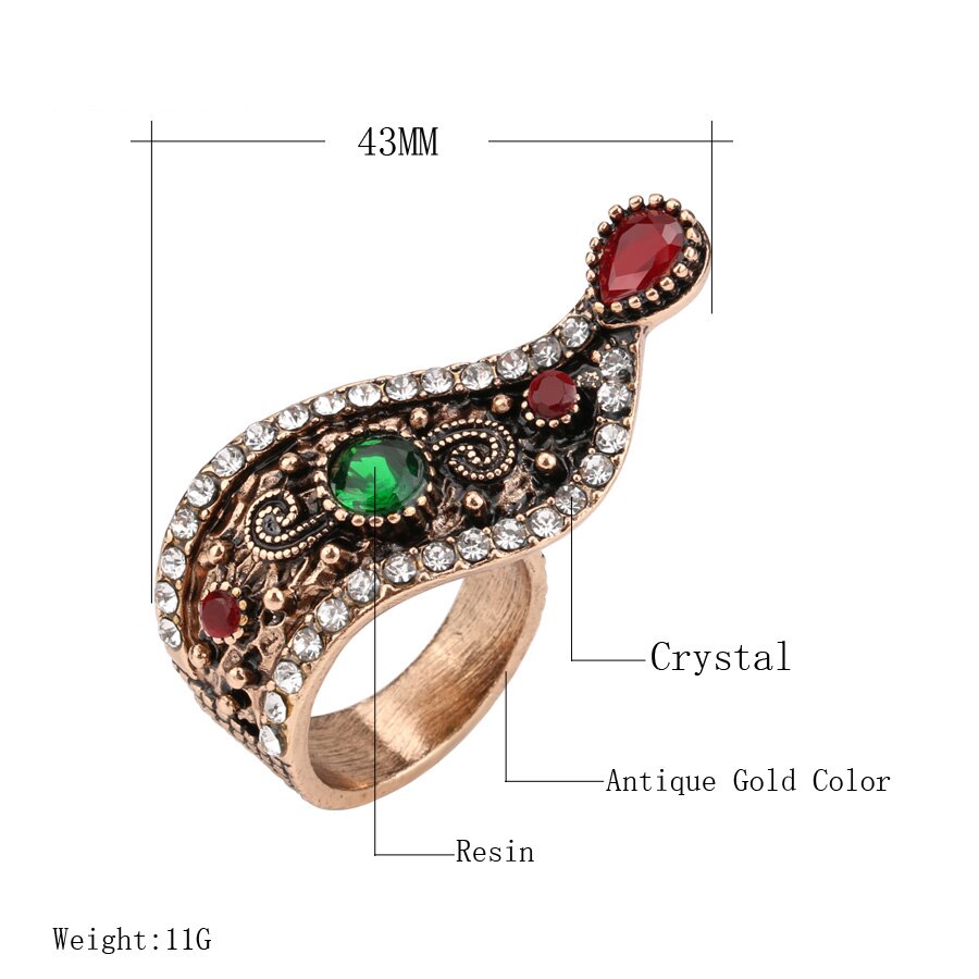 Kinel turkiska smycken antika ringar för kvinnor unik ouk stil guldfärgad kristall vintage ring