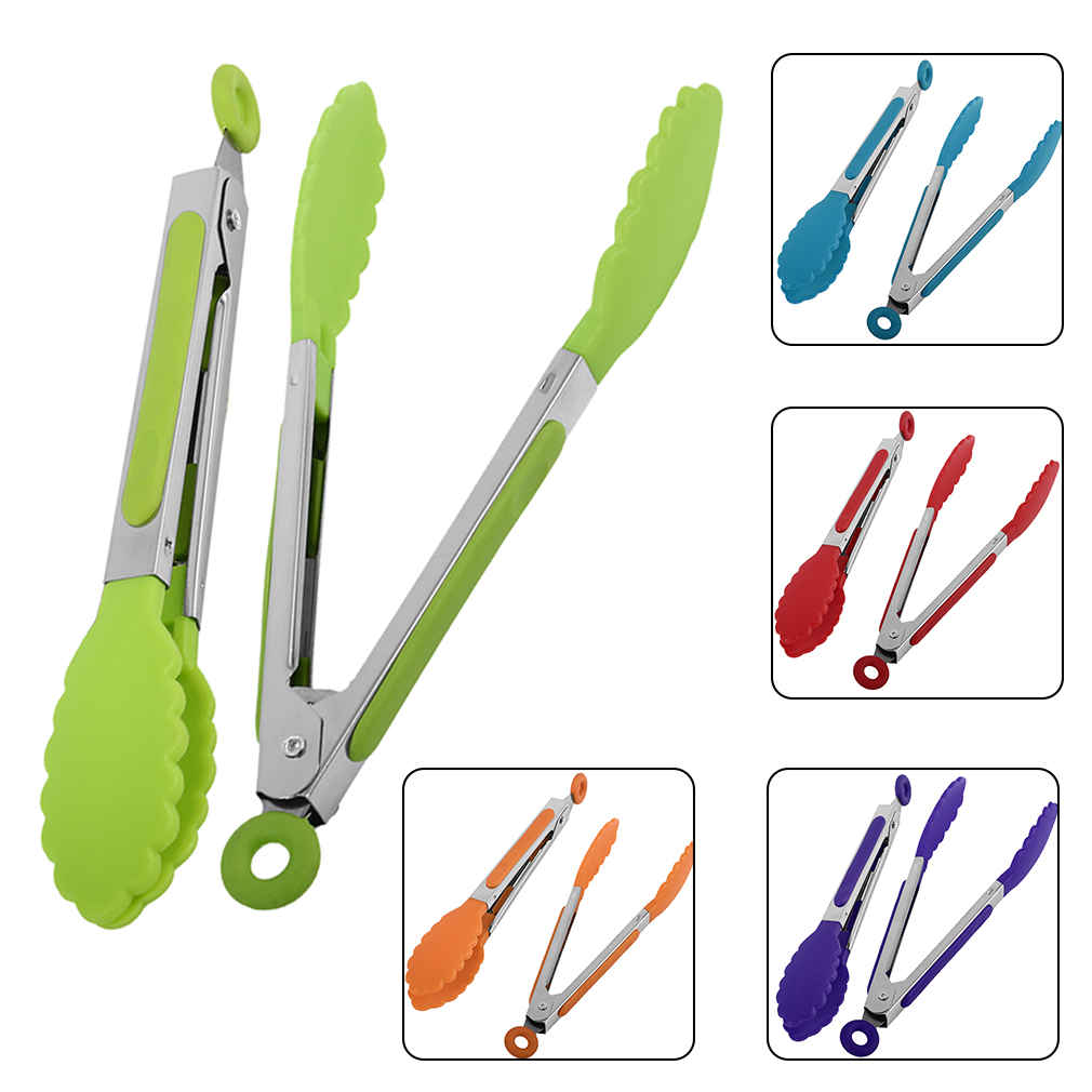 8 Inch BBQ Nylon Tang Tips Keuken Mini Tong Hittebestendige Nylon Koken Tang Staal Voedseltangen Keukengerei Kookgerei