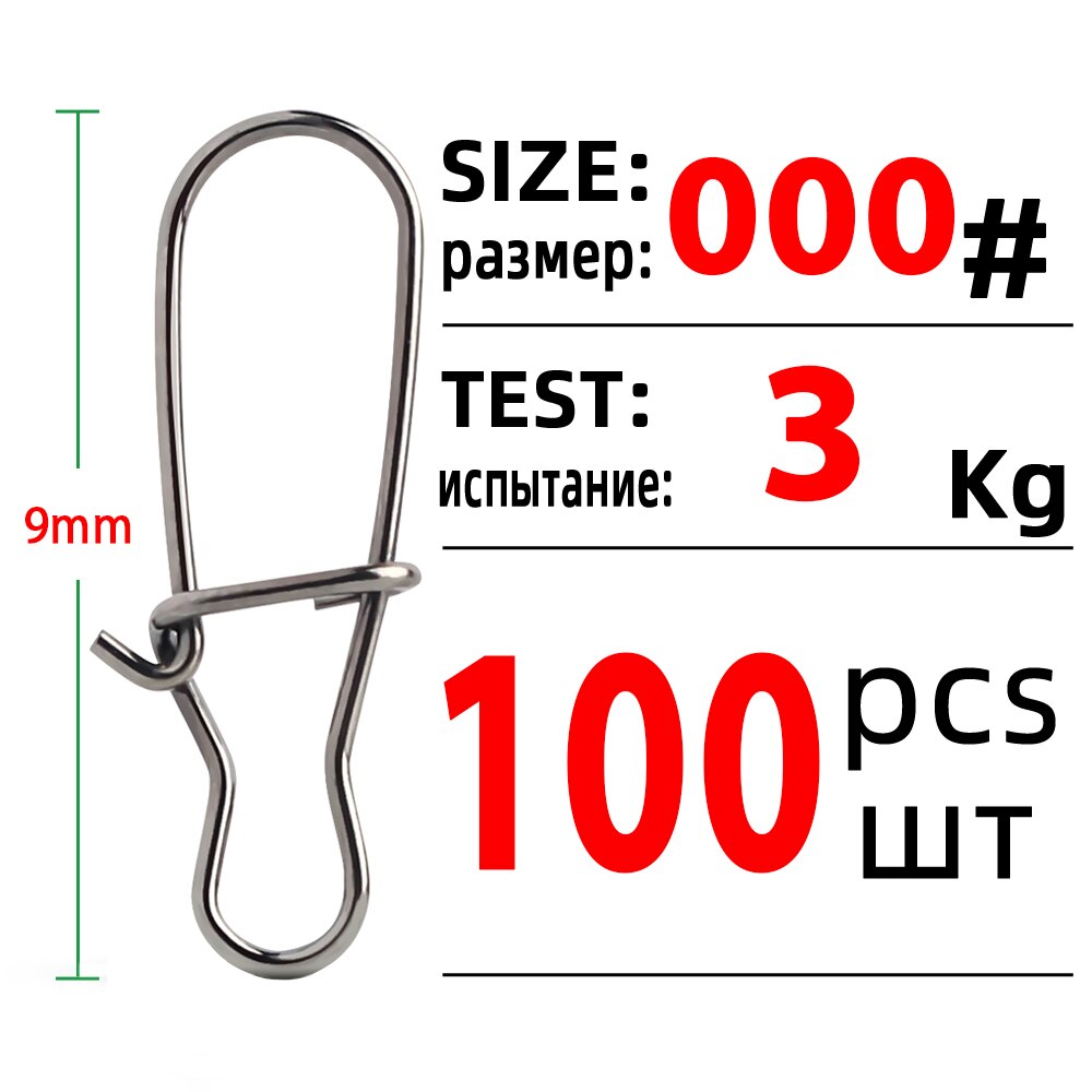 Dndyuju 100 stk fiskeri flot kroget snapstift i rustfrit stål fisketønde drejelig lokkestik fisketilbehør hav: Størrelse 000 (9mm 3kg)
