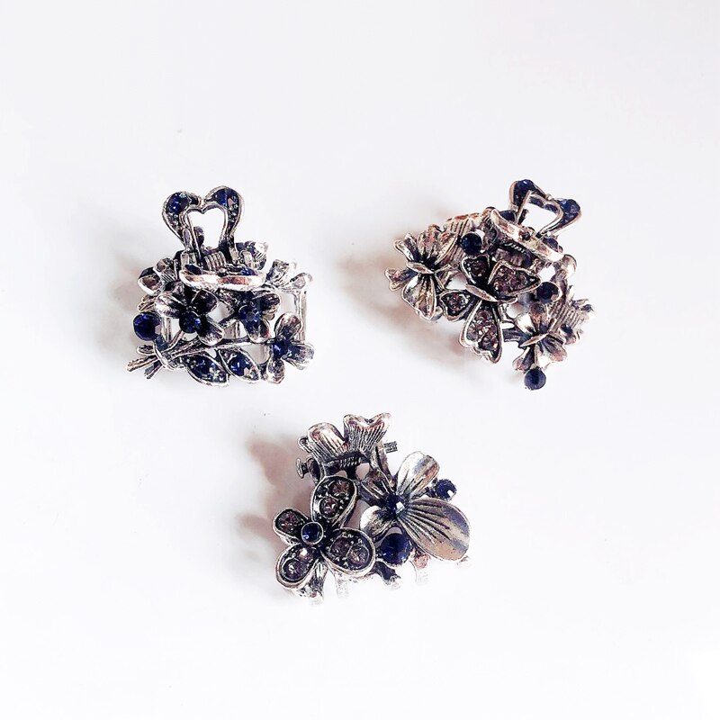 Morkopela-Pinza para el pelo de plata antigua para mujer, pinza para el pelo con diamantes de imitación pequeños, pinzas de Metal para el pelo, alfileres, accesorios para el cabello de mariposa