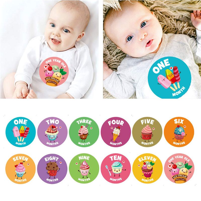 Baby Maandelijkse Stickers,Baby Eerste Jaar Maand Leeftijd Groei Mijlpalen Dier Stickers Unisex,1 Tot 12 Maand