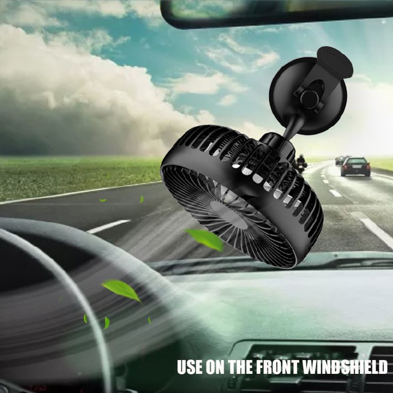 Ventilateur de voiture à ventouse à tête unique de 5.5 pouces, 12v 24v, grand vent universel, commande à trois vitesses, USB