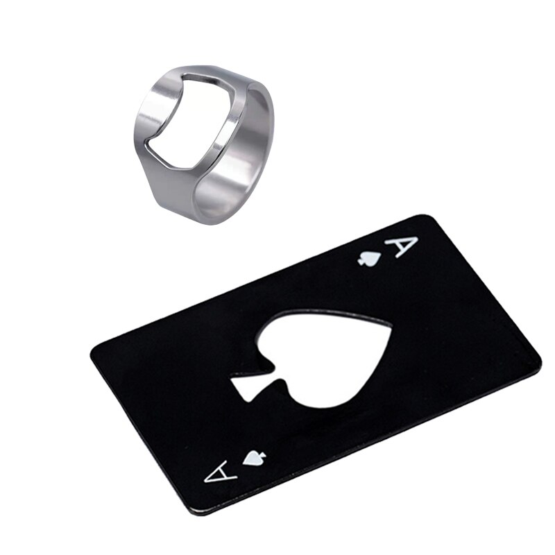 1/2Pcs Flesopener Bar Accessoires Rvs Poker Flesopener Ring Corkscrew Draagbare Flesopener Card Bar keuken: 2pcs set D