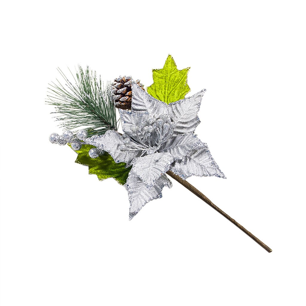 Mooie Kunstmatige Decoratieve Kunstbloemen Kerstboom Decoratie Bruiloft Kerst Valentijnsdag Decoraties: Zilver