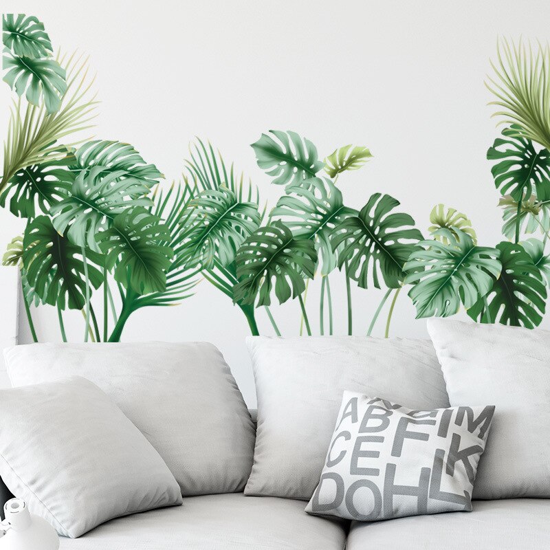 Green Plant Wall Sticker DIY Pink Peony Flowers Tropical Beach Palm Leaves Wall Stickers Modern Art Vinyl Decal Mural Wall: No.17