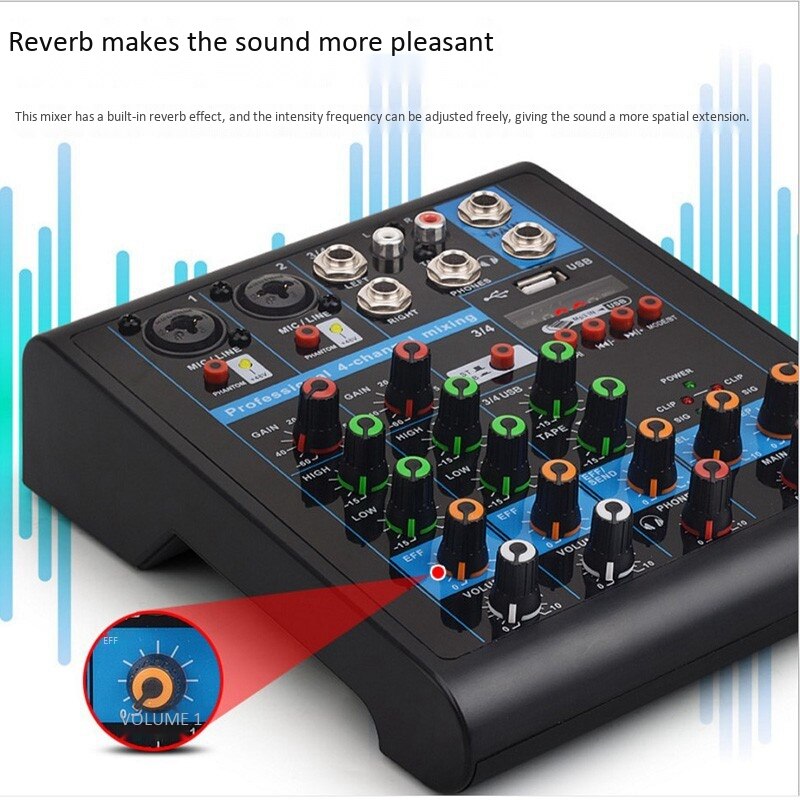 Eu Plug Professionele 4-Kanaals Kleine Bluetooth Mixer Met Reverb Effect Home Karaoke Usb Live Stage Karaoke Prestaties Confer