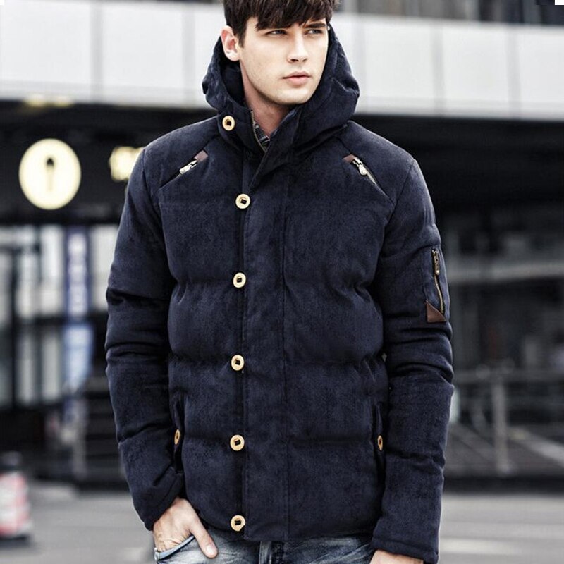 Winterjas Mannen Comfortabele Corduroy Engeland Stijl Jas Hooded Effen Kleur Gewatteerde Jassen Man Streetwear Parka Kleding