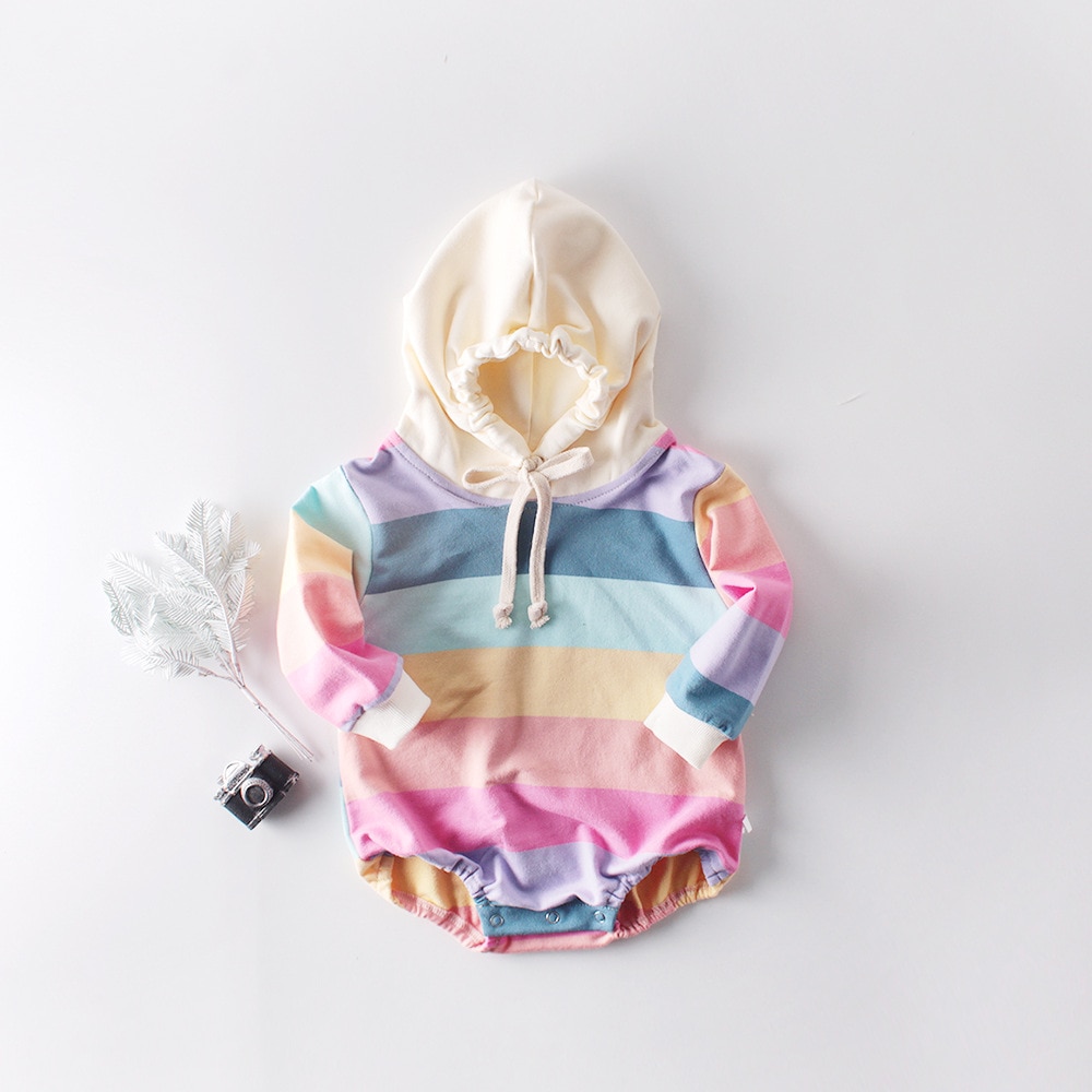 0-3T arc-en-ciel bébé filles Biys combinaison à capuche infantile filles body à manches longues body bébé filles vêtements