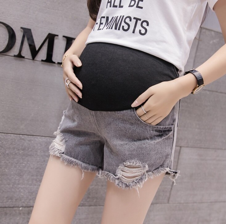 Zomer Vrouw Denim Shorts Zwangere Korte Broek Moederschap Kleding Zwangerschap Shorts Buik Shorts Gaten: Black / Xl