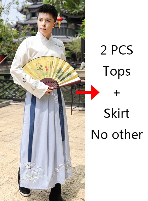 Traditionele Dans Kostuums Hanfu Vrouwen Mannen Crane Borduren Prestaties Kleding Folk Fee Jurk Festival Rave Outfit DC3163: Blauw / S