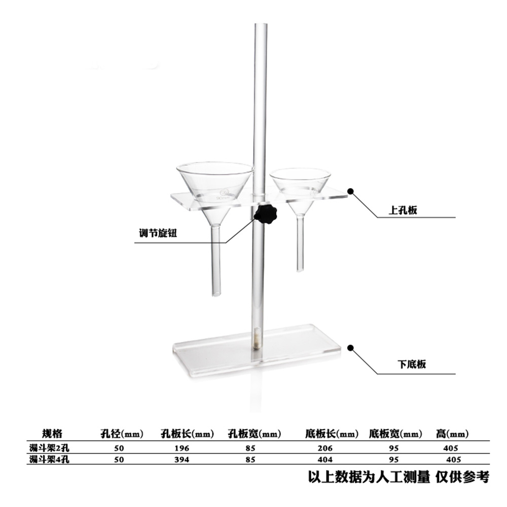 1 pièces Support d'entonnoir Triangle en verre organique Support de Support PMMA fournitures de laboratoire 2 trous ou 4 trous taille de pores 60-90mm