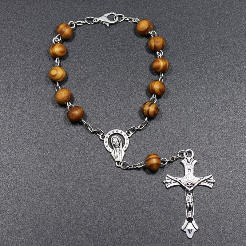 Jahrgang Christian Katholischen Rosenkranz Armbinde Holz Perlen Jesus Kreuz Anhänger Armbänder Für Frauen Männer Religiöse Schmuck