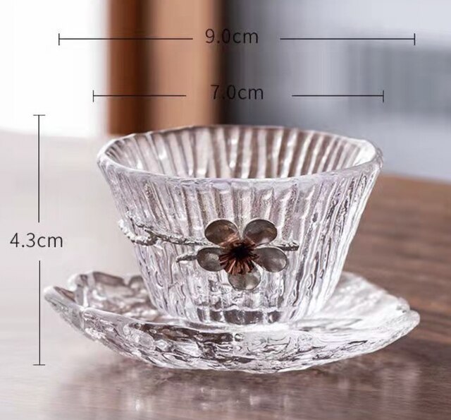 Grande théière japonaise en verre avec poignée, résistante à la chaleur, tasse à thé créative en verre de prunier 3D, motif marteau Transparent, Chahai: Set B
