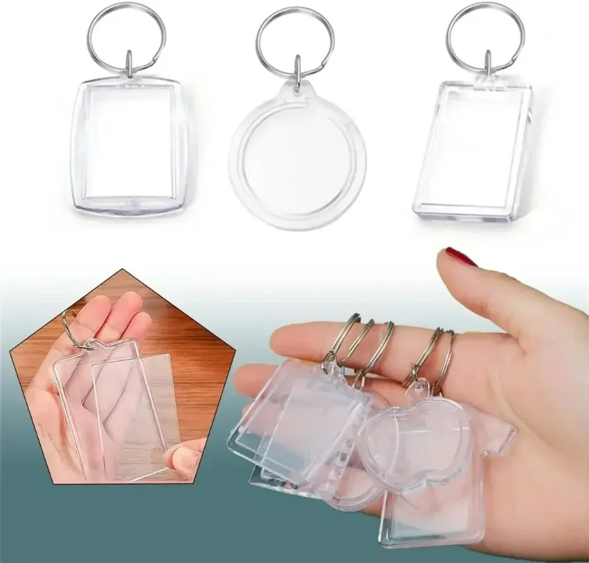 5/10 Stück transparenter Fotorahmen-Schlüsselanhänger, Quasten, schnappen-in, individueller Einsatz, Foto-Acryl-Rohling-Schlüsselanhänger, klarer leerer Bild-Anhänger
