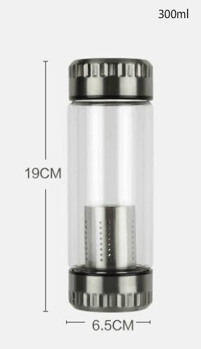 Warmte-isolatie dubbeldeks waterfles glazen fles met roestvrijstalen thee-infuserfilter dubbelwandige glazen sportbeker: 300ml