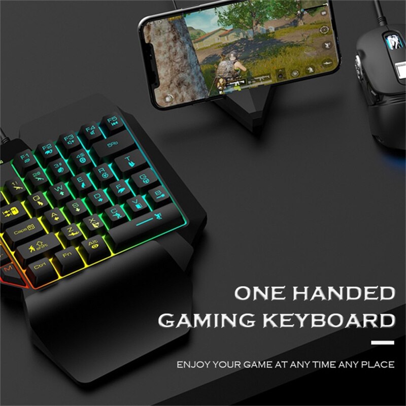 T1 One-handed Keyboard Mouse Set Ergonomic Gamer Wired Keyboard USB Gaming Mouse With RGB Backlight For Game PC Laptop