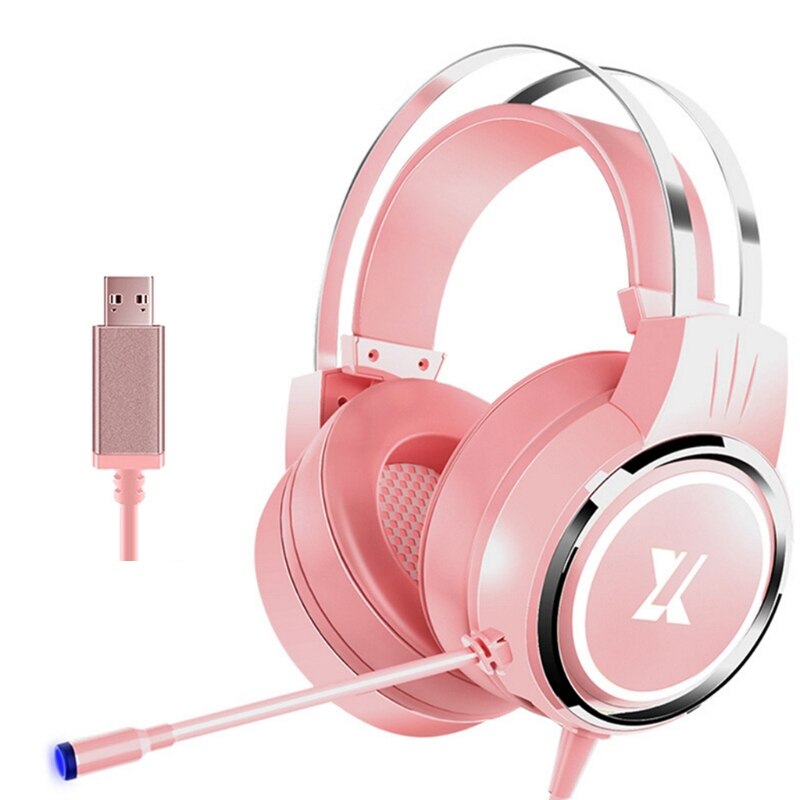 Surround-Sound Cat Ear Stereo Noise Cancelling Head Phone LED USB Headsets for Girl Wired Headphone PC Laptop R58A