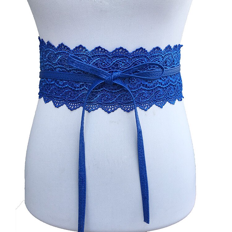 Belts for Women Wedding Dress Female Waist Band Black White Wide belt leather Corset Lace Self Tie Obi Cinch Waistband: Blue