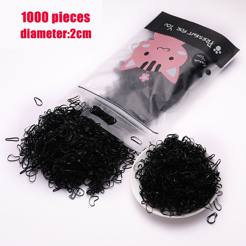 1000 stks/zak Meisjes Elastieken Haarbanden Kind baby Haar Accessoires Gom voor Haar TPU Wegwerp kinderen Paardenstaart Houder Rubber band: 2cm black 1000pcs