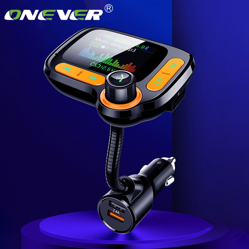 Onever Fm-zender Bluetooth 5.0 Auto Modulator 1.77 Inch Kleurenscherm MP3 Speler Car Kit Handsfree Dual Usb fast Charger